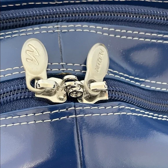 McKlein Edgebrook Navy Leather Rolling Briefcase Laptop Bag Lock Key - Picture 8 of 16